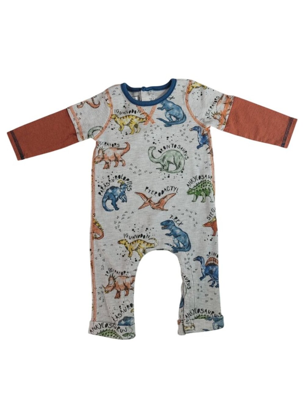 Mud Pie Dinosaur Thermal One Piece Sleeper Romper Multi 3-6M Long Sleeve Snaps